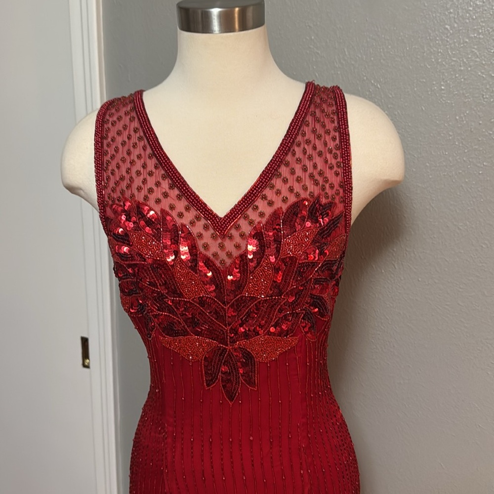Vintage pure silk red gown 20s style party dress by Scala